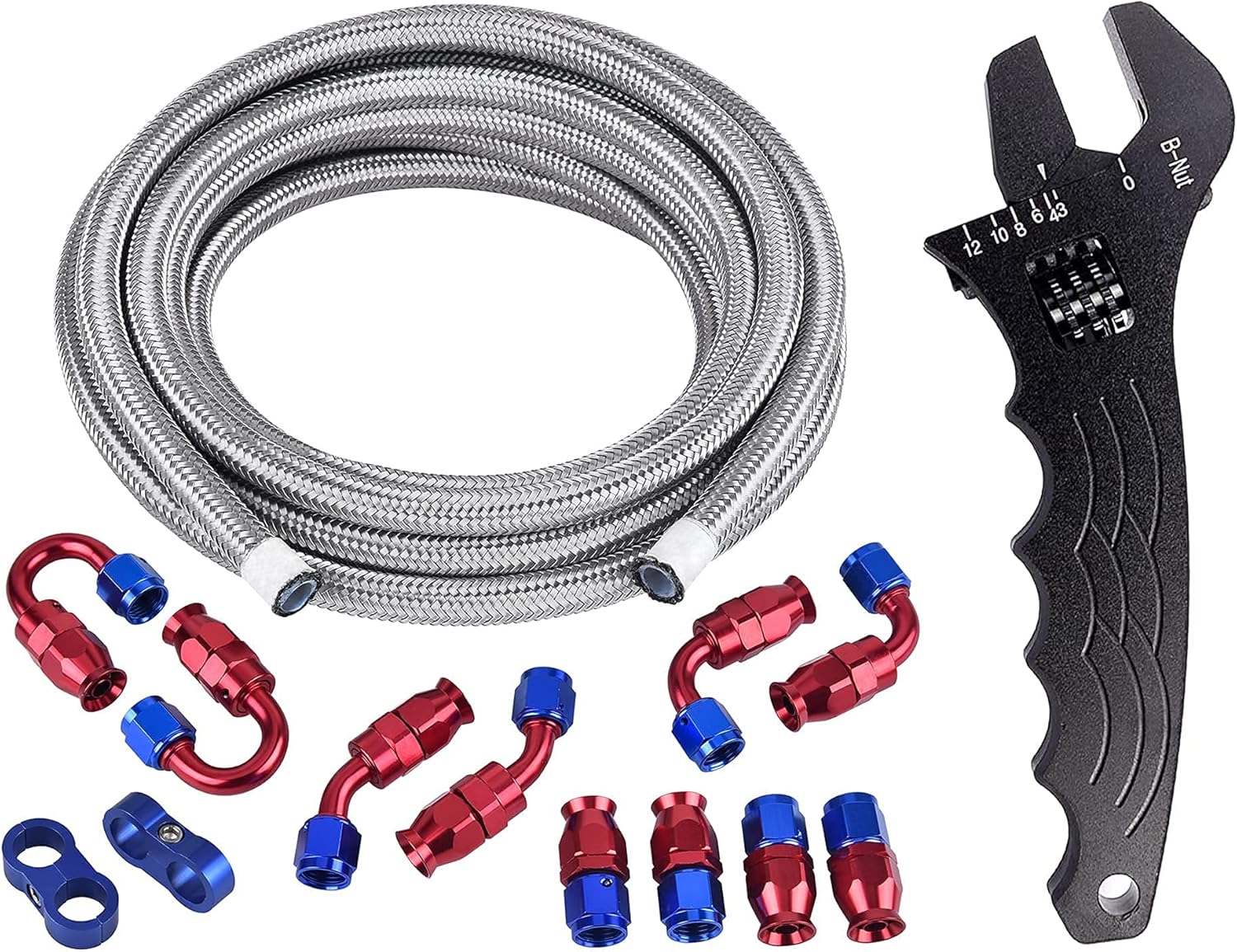 EVIL ENERGY 6AN 3/8" PTFE E85 Fuel Injection Hose Line Steel Braided 20FT, Bundle with AN Adjustable Wrench 3AN-12AN