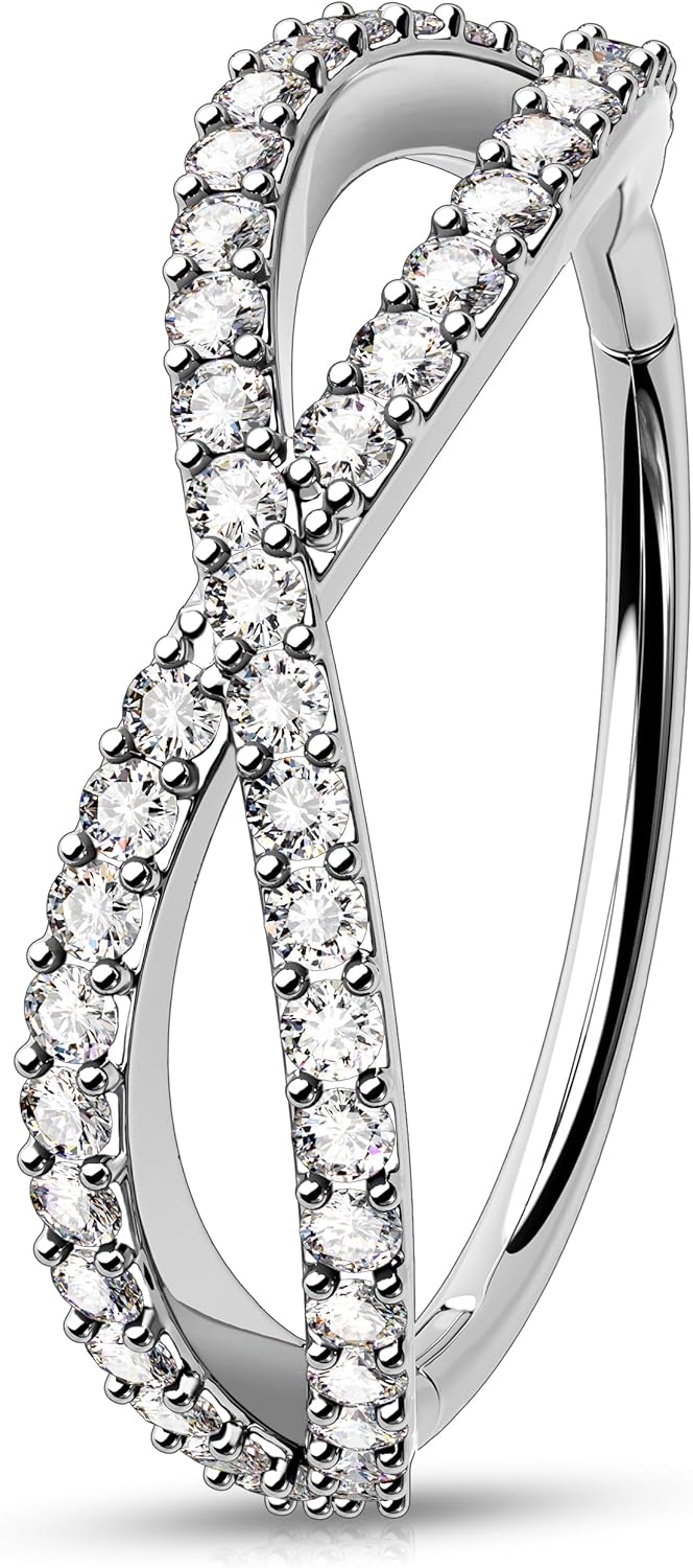 Melighting 20G/18G Double Nose Ring 316L Surgical Steel Nose Hoop Transparent CZ Helix Clicker Earring Tragus Conch Jewellery for Women 6/8/10/12 mm Hinged Segment