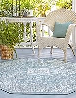 Vista 4 de Unique Loom Outdoor Aztec Collection Alfombra de área, Chalca (5 pies 3 pulgadas, octágono, aguamarina/marfil)