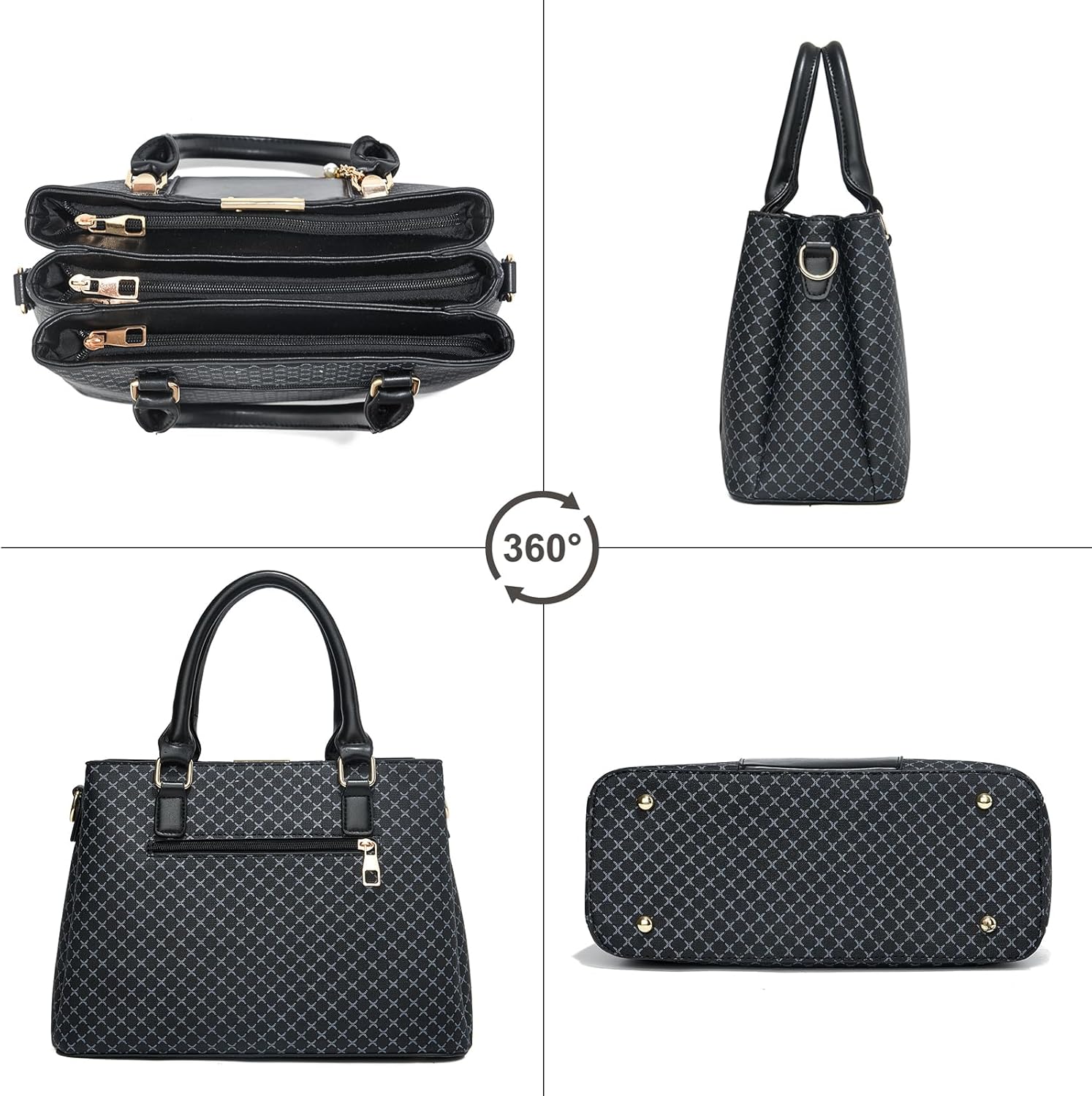 Purse and Handbags for Women, 3 Zip Compartments Tote Bag Designer Shoulder Purse Top Handle Satchel Bags - Image 4