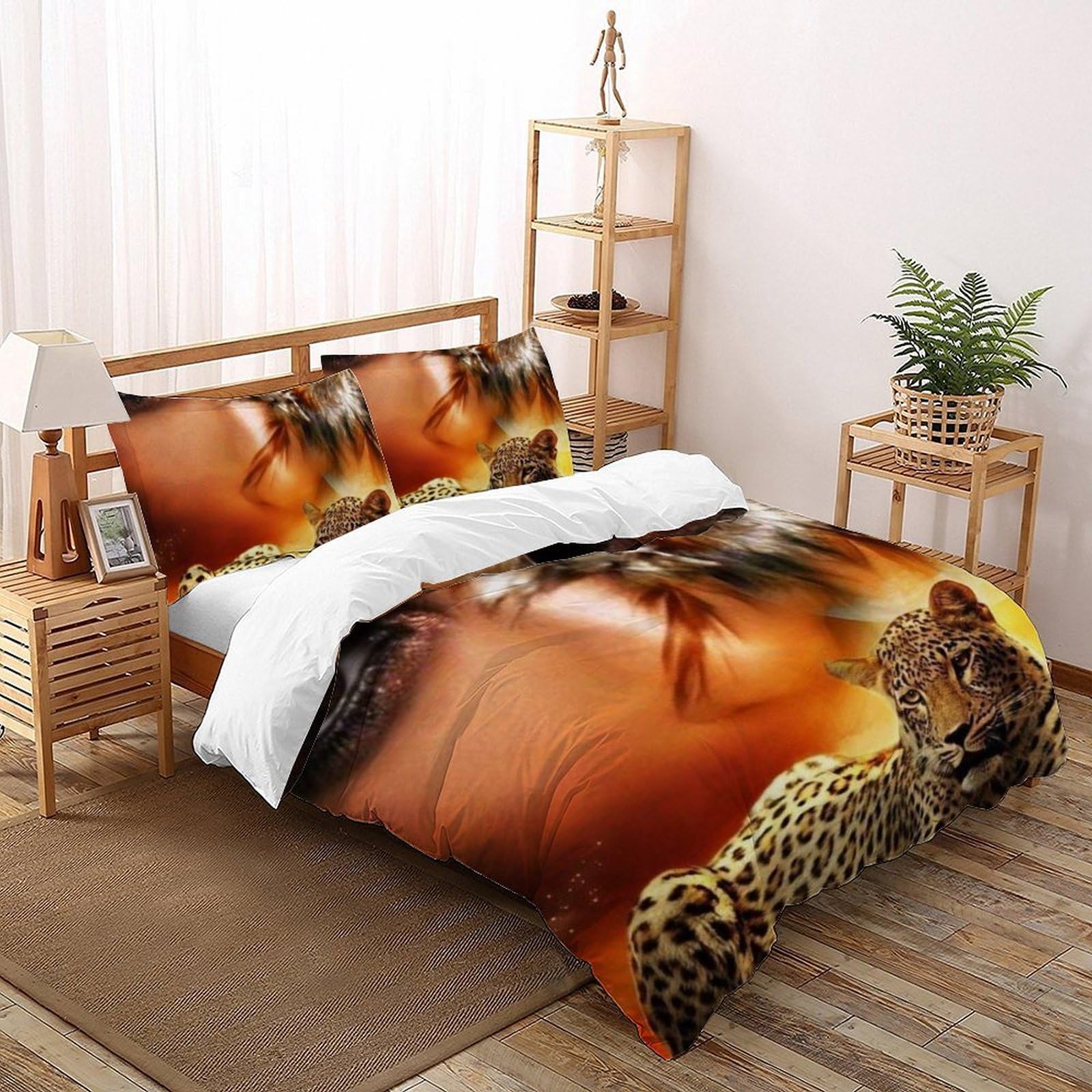 Housse de couette 3D Cheetah 200x200 cm avec 2 taies d'oreiller pour lit double enfant