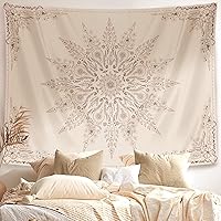 Damanse Boho Floral Mandala Tapestry Wall Hanging - Cute Aesthetic Bedroom Dorm Decor for Teen Girls, 35x47 Inch Flaxen