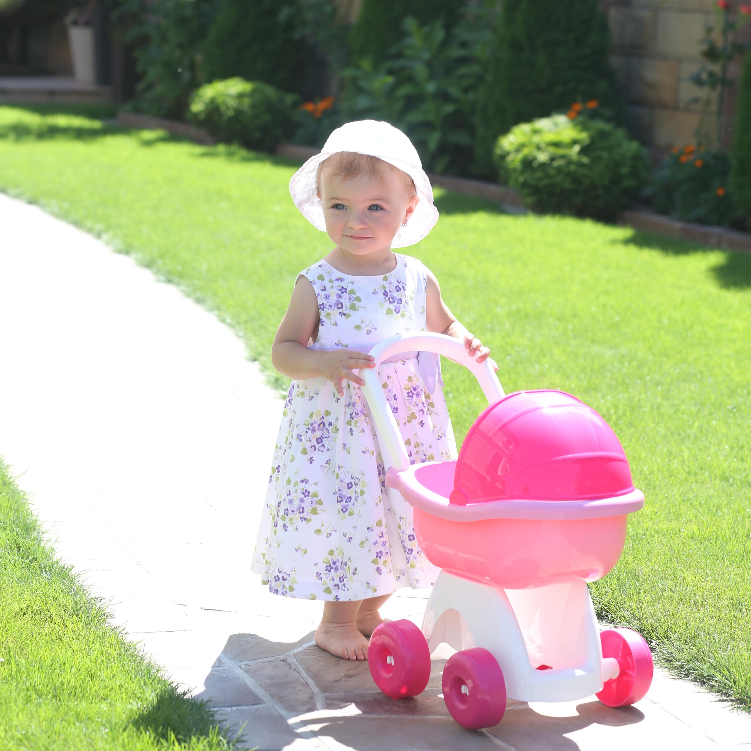 FANCY Poussette Rose pour Poupée, Landeau Poupée Fille 3 Ans et Plus Agés, Poussette Jouet Landau Poupon Taille Idéale pour Enfant