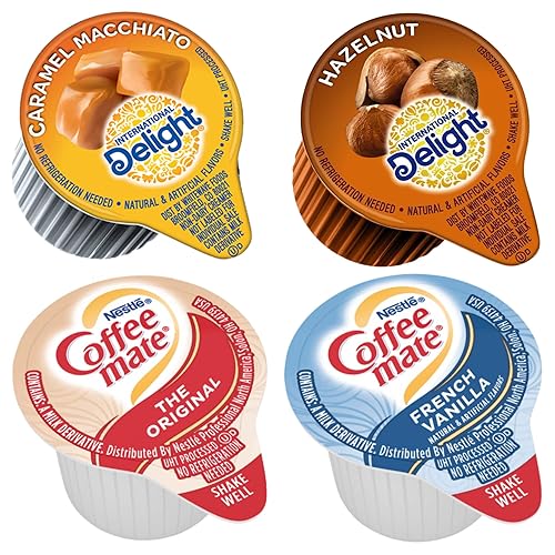 96 unidades de crema de café de una sola porción 4 variedades de sabor Coffee Mate y International Delight Creamers juego mixto vainilla francesa