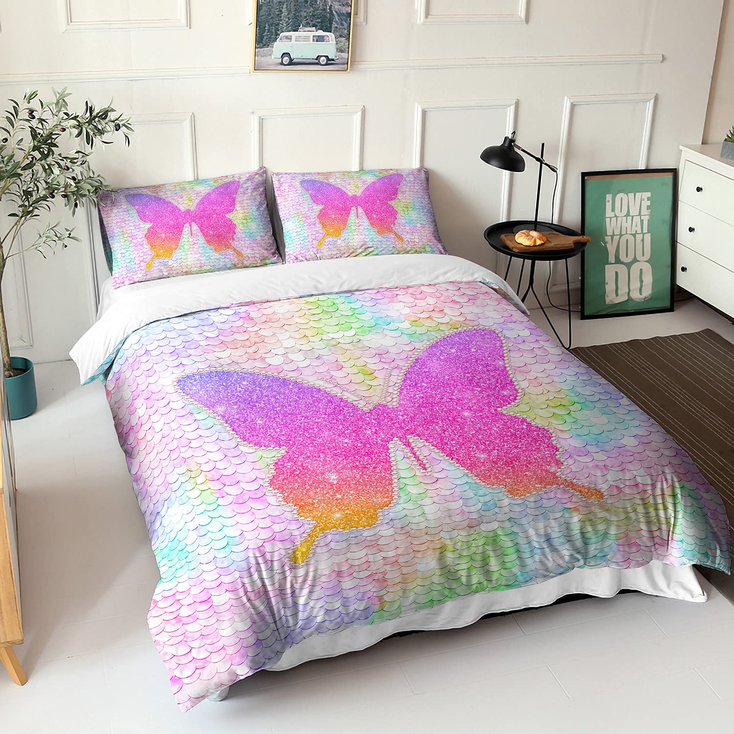 CVHOUSE Butterfly Duvet Cover Set - Twin Size, Butterfly Printed Comforter Set for Girls, Kids & Teens - 1 Quilt Cover, 2 Pillowcases