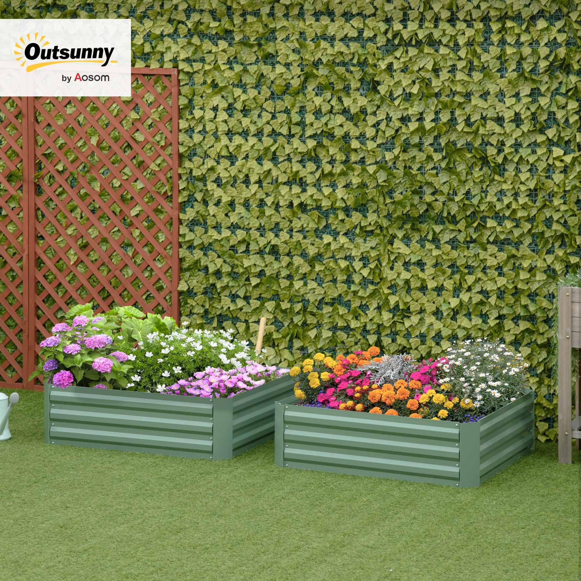 Outsunny Lot de 2 carré Potager de Jardin dim. 100L x 100l x 30H cm - tôle d'acier ondulée Vert