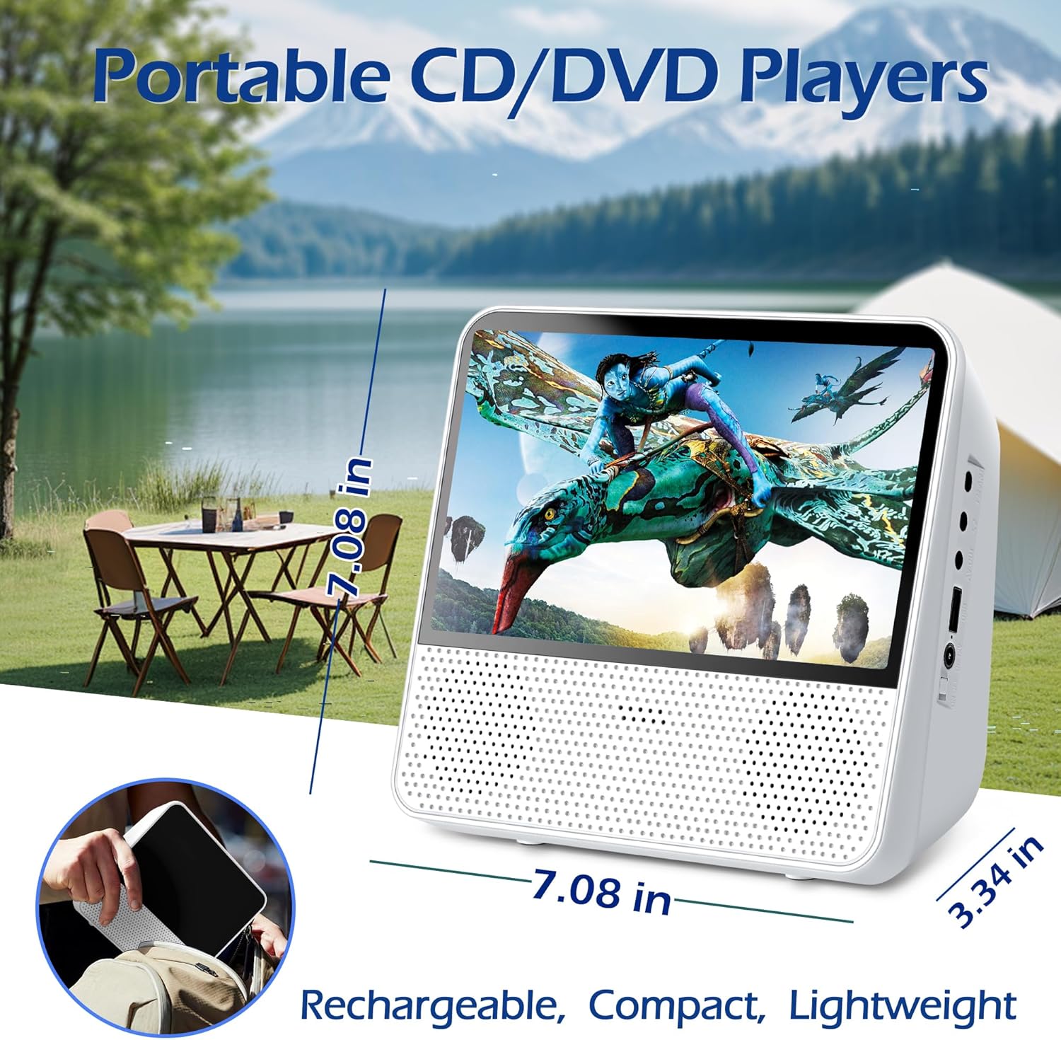 9.8" Portable DVD Player with Bluetooth, 1024 x 600 Screen, Portable DVD Player with Screen, 4000mAh Rechargeable, HiFi Speakers, Timer/Remote/Sync TV, Support DVD/CD/Bluetooth/AUX/AV/USB