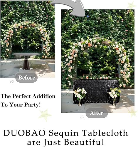Miniatura 6 de DUOBAO Mantel cuadrado de lentejuelas negras de 72 x 72 pulgadas, mantel de secuencia para mesas redondas, manteles superpuestos con purpurina