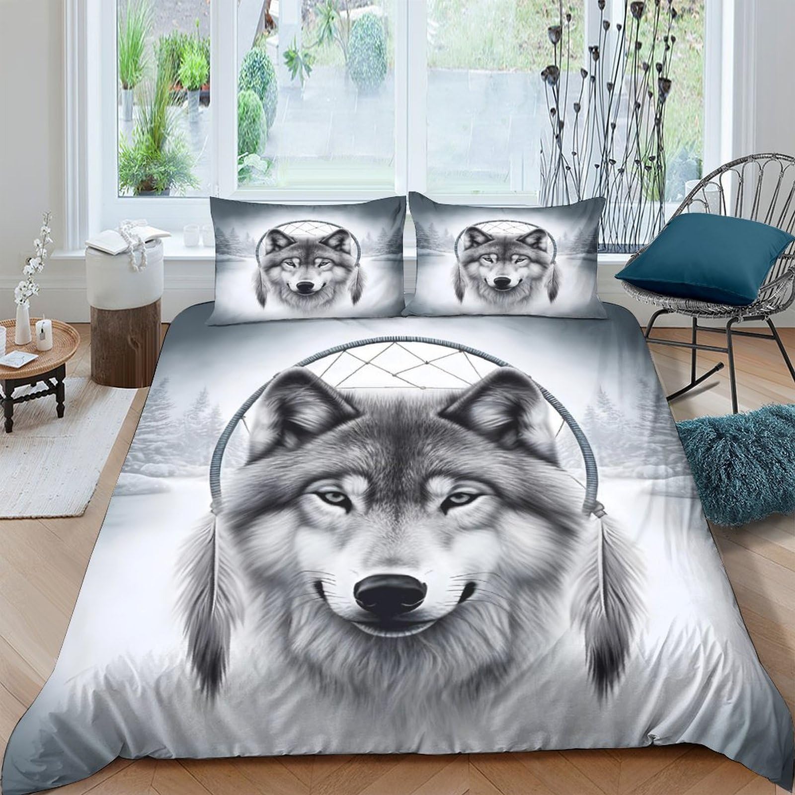 Ctjqhvkz Style-8 3D Printed Wolf Head Fitted Sheet Microfiber Grey Animal Art Mattress Cover For Bedroom Guest Room Dorm Machine Washable Single（135X200cm）