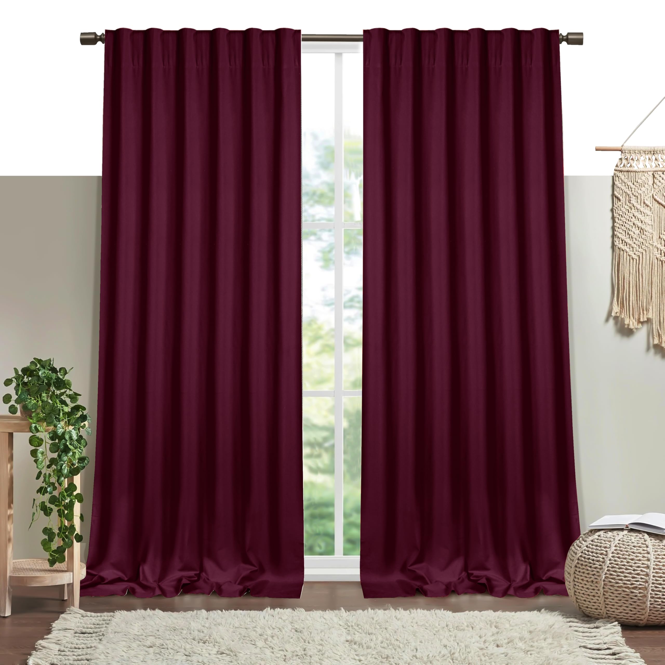 Photo 1 of HEIRLOOM COMFORT Burgundy Wine Cotton Curtains - Set of 2
