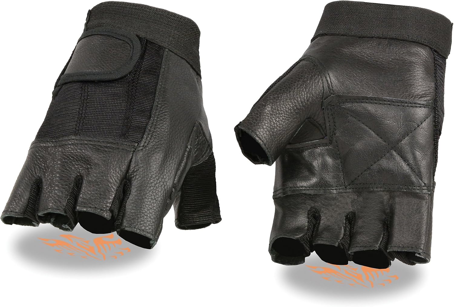 Milwaukee Leather SH217 Men's Black Leather and Mesh Fingerless Gloves (X-Large)