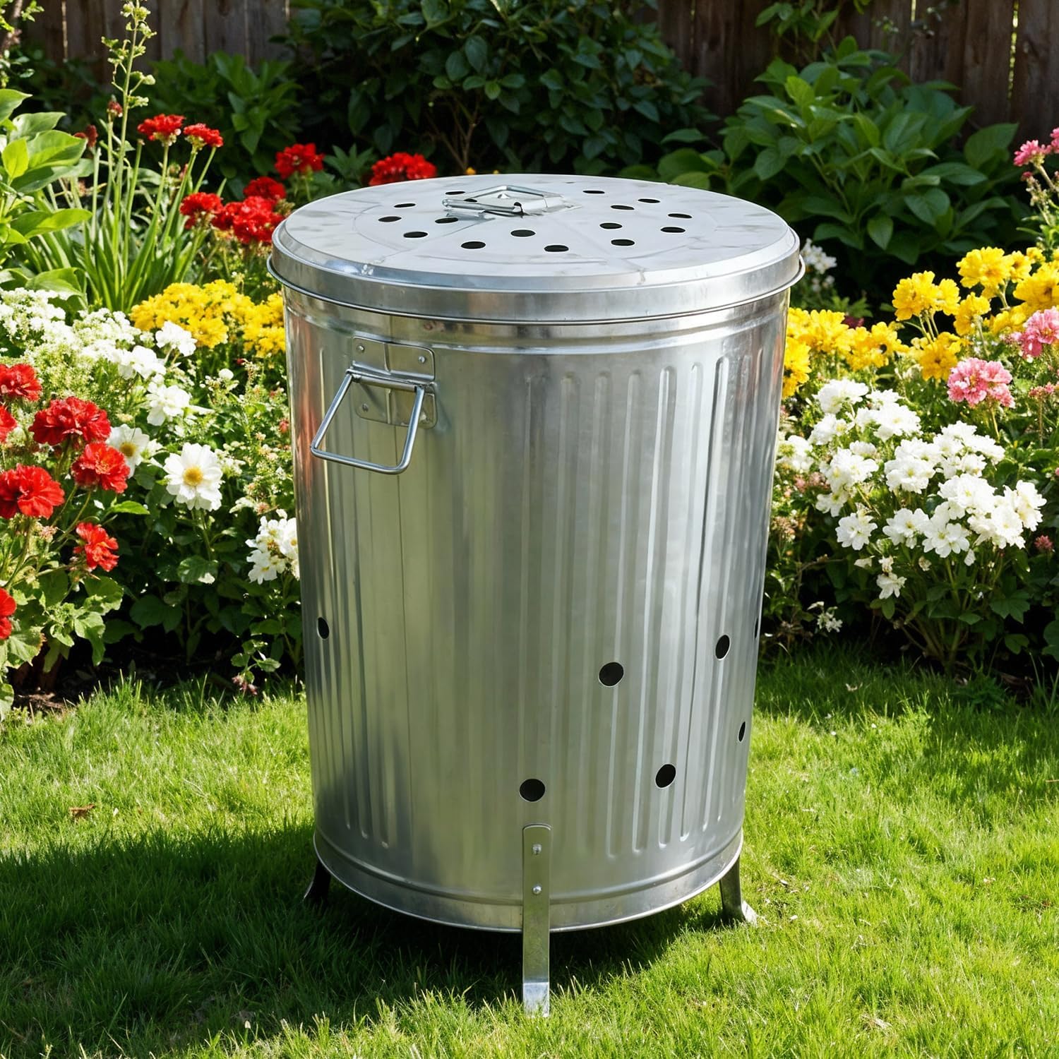 Plexon Incinerator Burn Barrel for Outside for Burning Trash Leaf - Metal Burn Can Cage Bin Container - Fire Can Paper Burner Outdoor, Lid and Ventilation Holes, Galvanized Steel, 20 Gallon