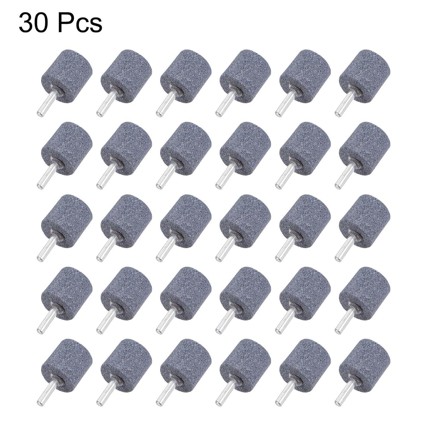 uxcell 30pcs Abrasive Mounted Stone 1/4" Shank 1.18" Dia Cylindrical Corundum Grinding and Polishing Head for Engraving Rotary Tool