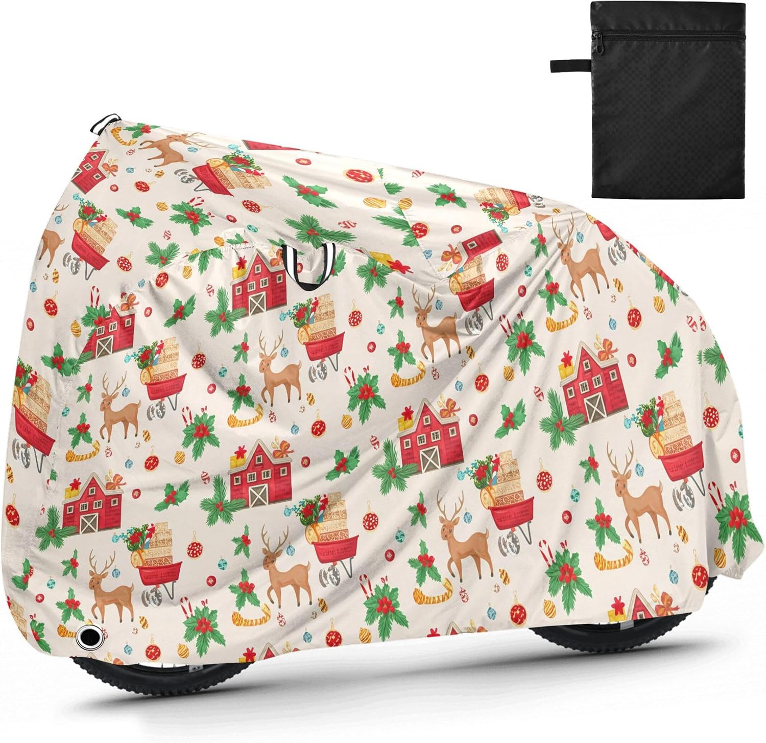 Kigai Christmas Theme Bike Cover Waterproof Outdoor UV Sun Rain Dust Proof Bicycle Cover with Storage Bag & Lock Hole for EBike Mountain Road Bike All Seasons