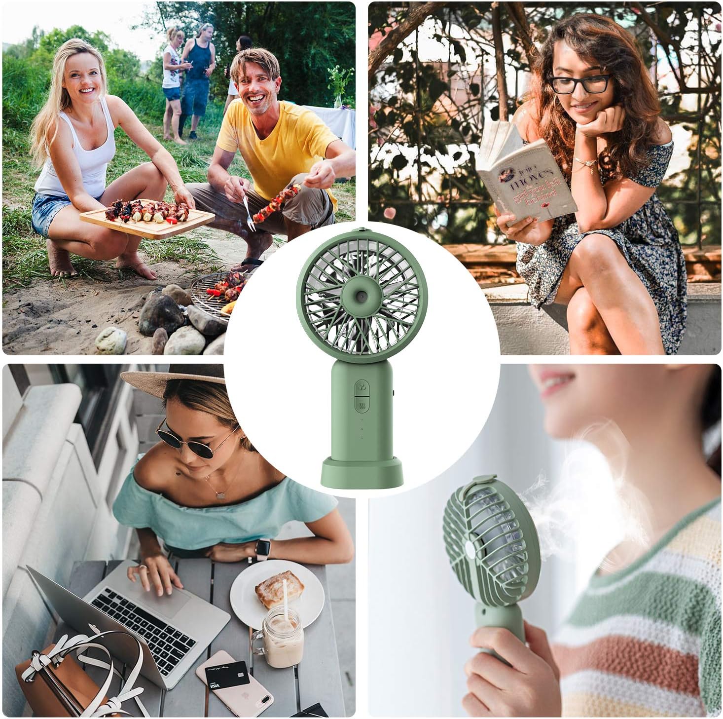 Neveika Portable Handheld Fan, Compact Evaporative Cooler Air Humidifier with 3 Speeds, Personal Air Cooler, Perfect for Office Dorm Nightstand (olive)