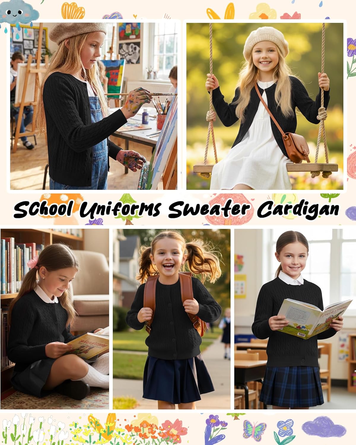 Girls' Cardigan Sweater Long Sleeve Button Solid Basic Cardigan Toddlers Kids School Uniforms Knit Tops - Image 3