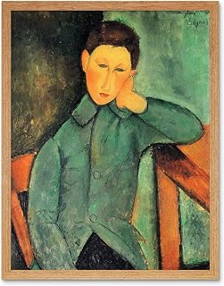Wee Blue Coo Amedeo Modigliani Boy Blue Jacket Old Master Painting Art Print Framed Poster Wall Decor 12x16 inch
