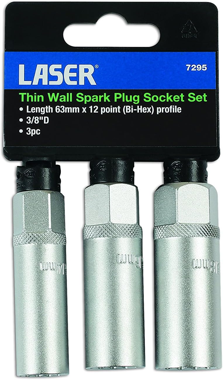 Laser 7295 Thin Wall Spark Plug Socket Set 3/8"D 3pc