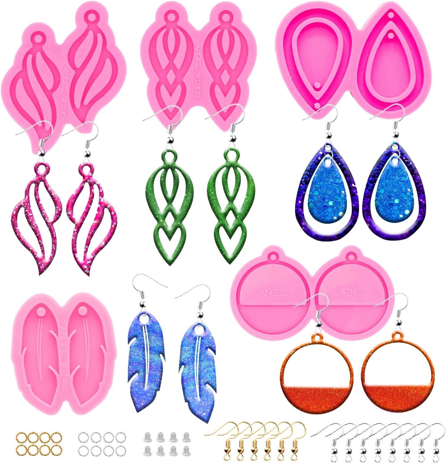 105-Piece Resin Molds Silicone Kit - 5 Earring Molds With Hooks For DIY Jewelry Making