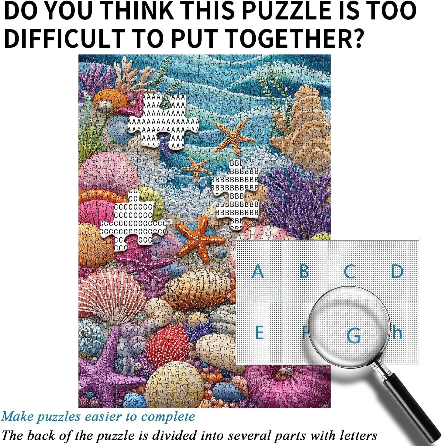 PICKFORU Beach Puzzles for Adults 1000 Pieces, Colorful Seashells Puzzle Sea Coral Starfish，Impossible Ocean Jigsaw Puzzles as Home Art