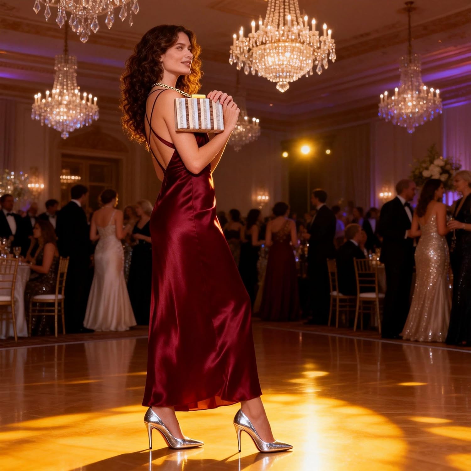 Acrylic Evening Bag, Clutch Purses for Women, Colorful Geometry Motifs Crossbody Bag for Wedding Party(Khaki) - Image 3