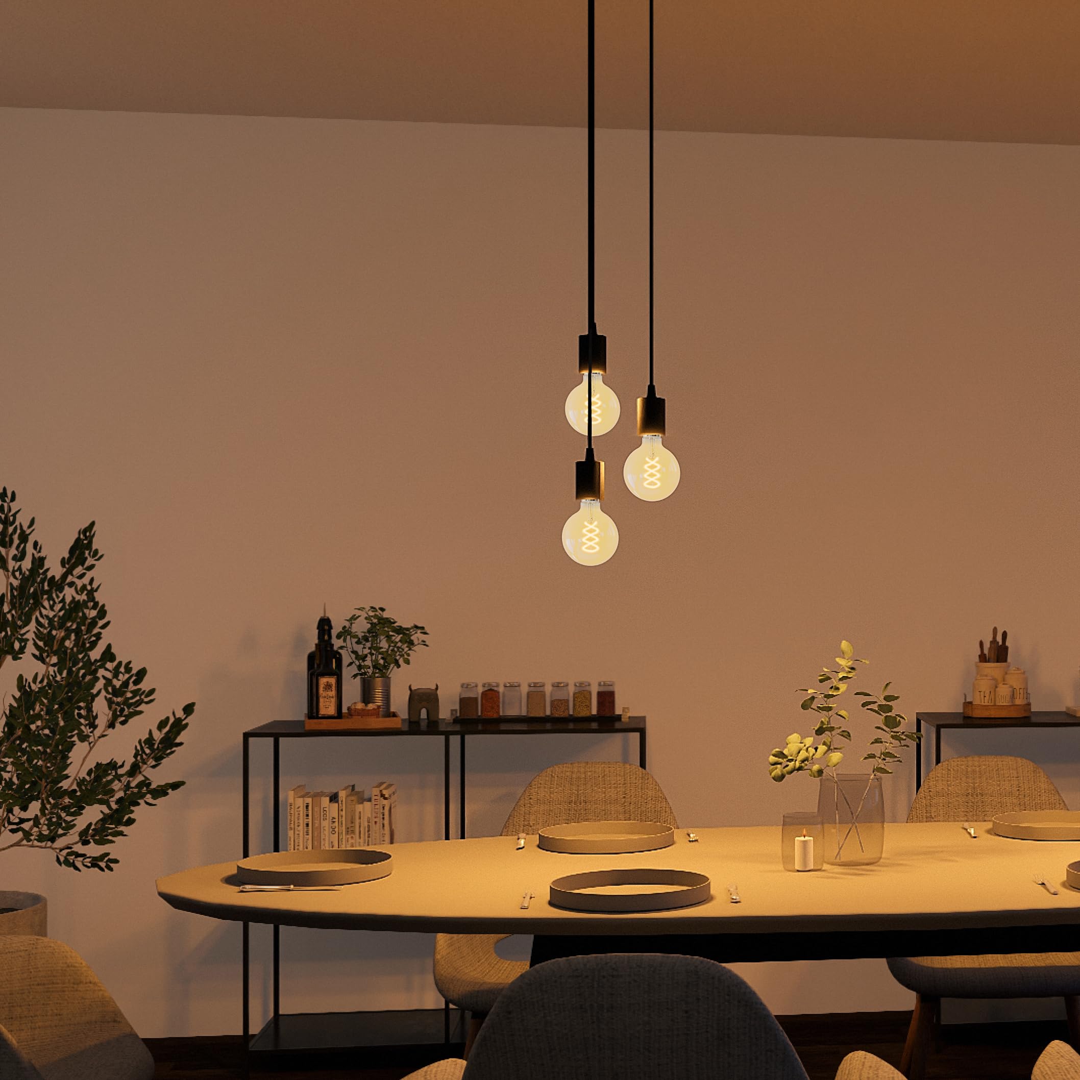 SSC-LUXon PARU Hängeleuchte 3-flammig Retro - Industrial Style Pendellampe mit Textilkabel inkl. Globe E27 Filament LED Leuchtmittel