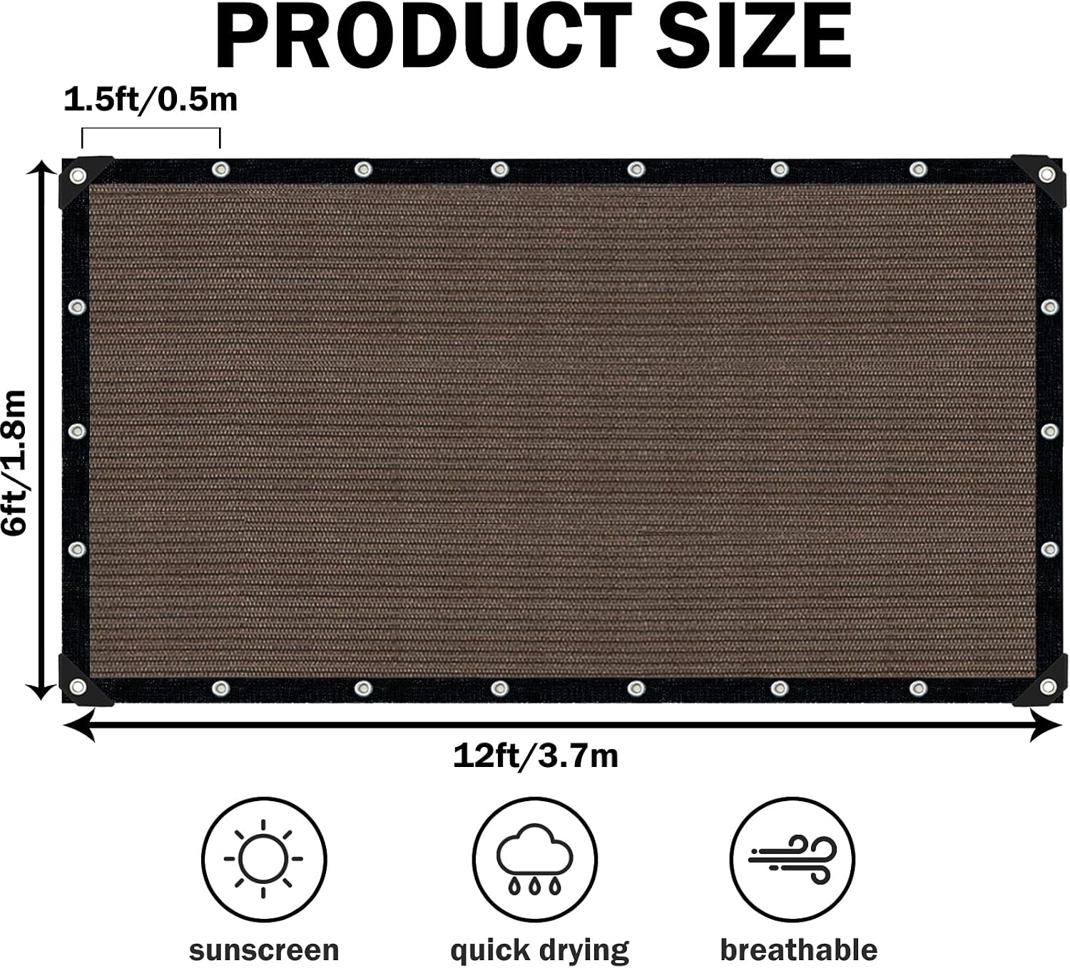 Mocha Sun Shade Cloth,Pergola Shade Cover with Reinforced Grommets,90% Shade Fabric Fence Privacy Screen Balcony,Pergola Shade Cover Canopy Garden Carport Porch Deck Patio Shade Cover,6x12FT
