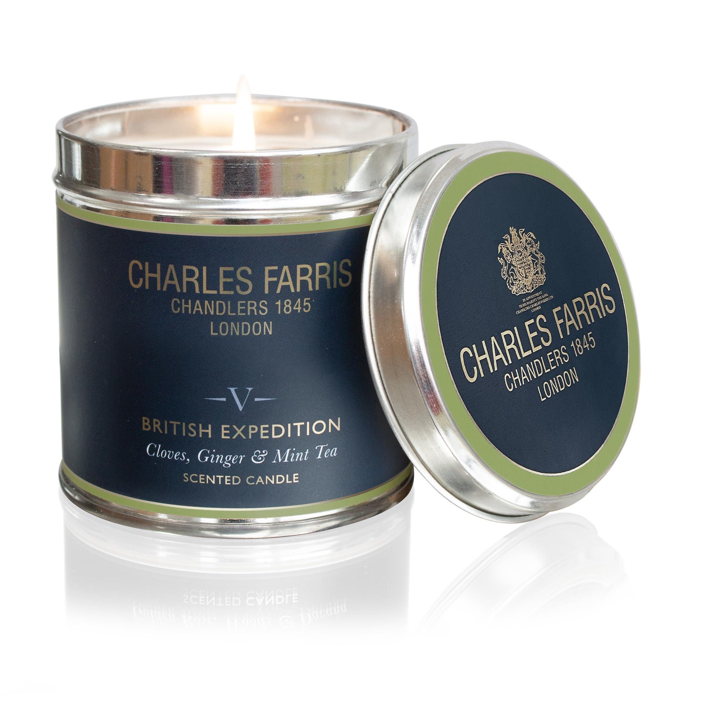 Charles Farris White British Expedition Luxury Signature Scented Tin Candle - Cloves, Tobacco & Mint Tea - Hand-Poured In England - 40 Hours+ Burn Time