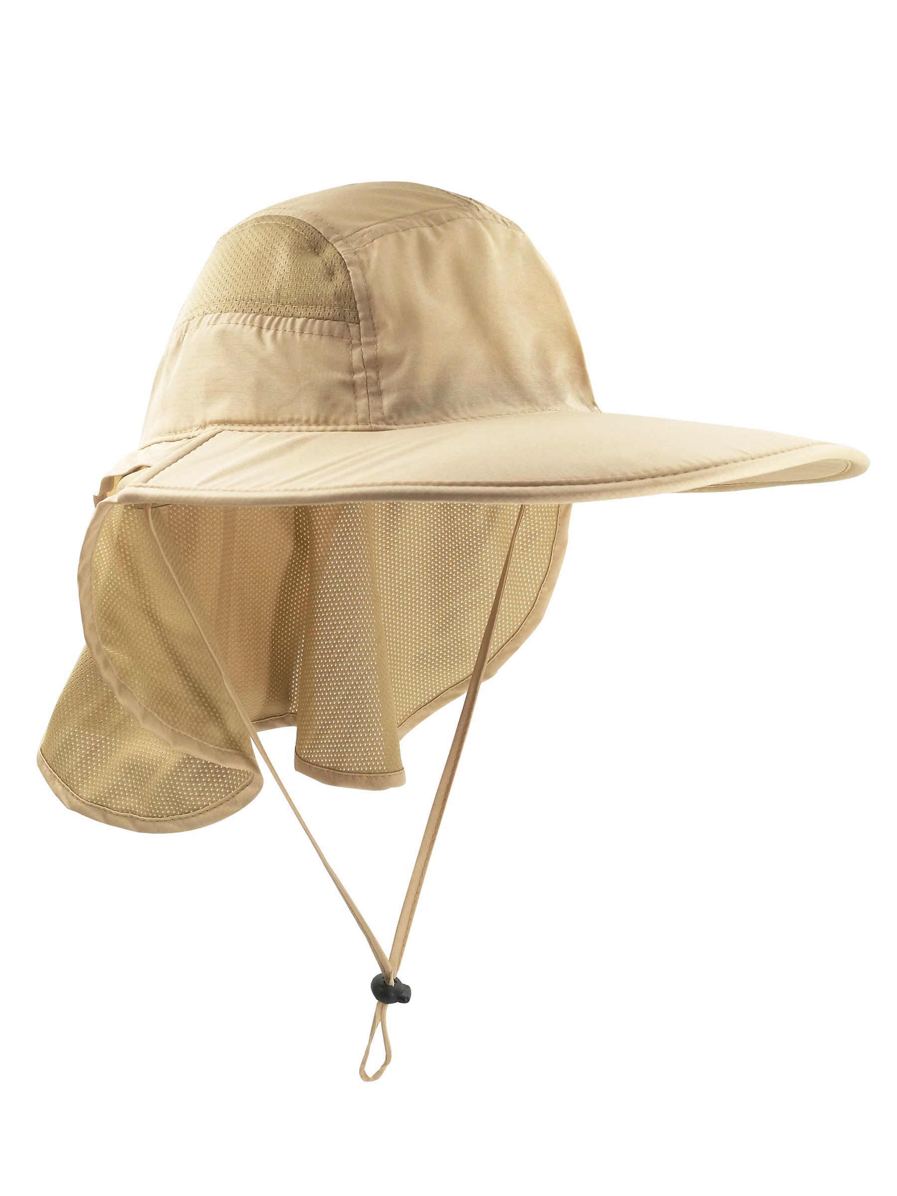 WANYING Unisex Outdoor Activities UV Protecting Sun Caps Hats with Neck Flap 12cm Large Brim - Light Khaki