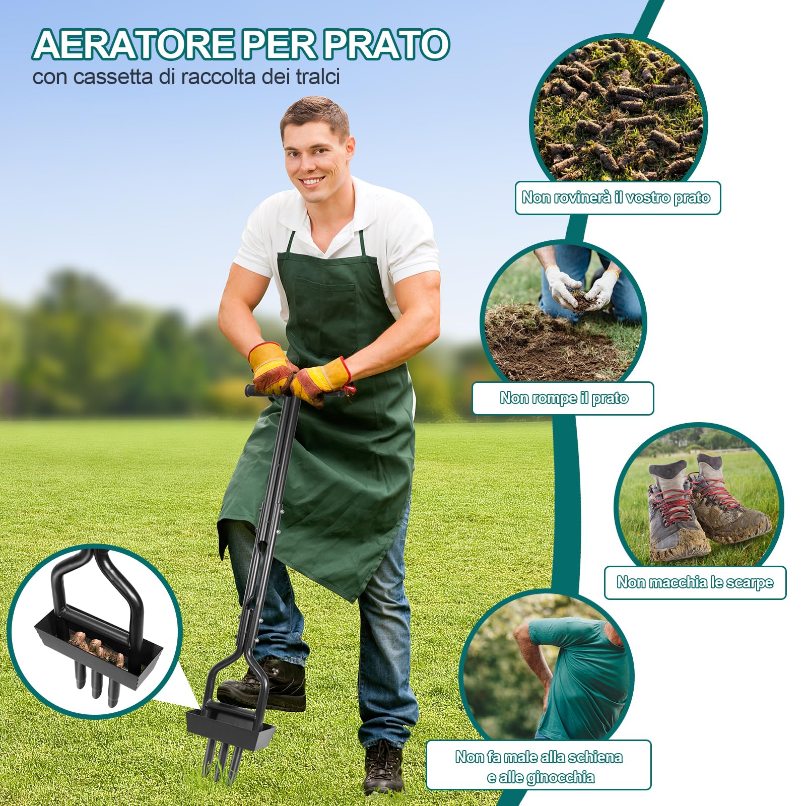 HYCHIKA Aeratore per Terreni e Prati compattati, 3 Tubi di Estrazione del Terreno PCS