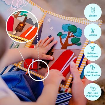 Jolly Designs Globetrotter - 6 Pages Quiet Book - Montessori Toy from 2 Years - Promote Motor Skills & Sensors - Handmade Felt Book - Educational Toy for Toddlers - Busy Book for on the Go