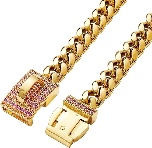 Miniatura 2 de Collar con colgante personalizado de acero inoxidable dorado con eslabones cubanos para perros pequeños y medianos, collar de perro Bulldog francés