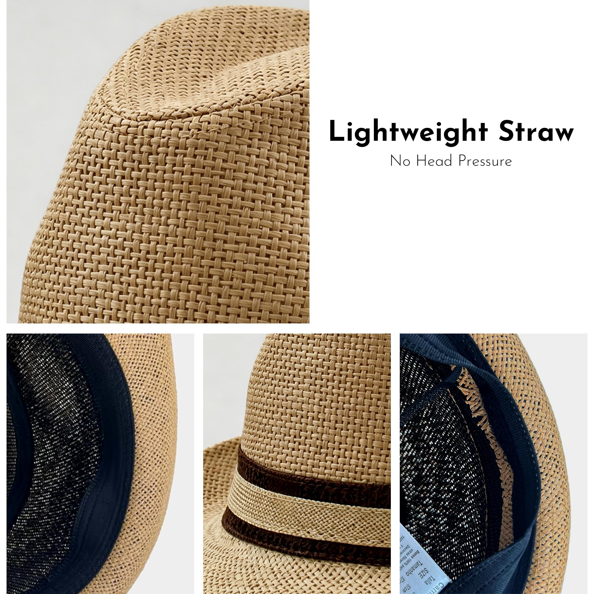 Fedora Chapeau unisexe en paille avec ruban décoratif, élégant et respirant pour l'été, idéal pour la plage, les voyages ou les tenues décontractées