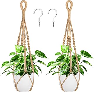 Augshy 27 Inch Macrame Plant Hanger, 2 Packs Plant Hangers with Hooks, H...