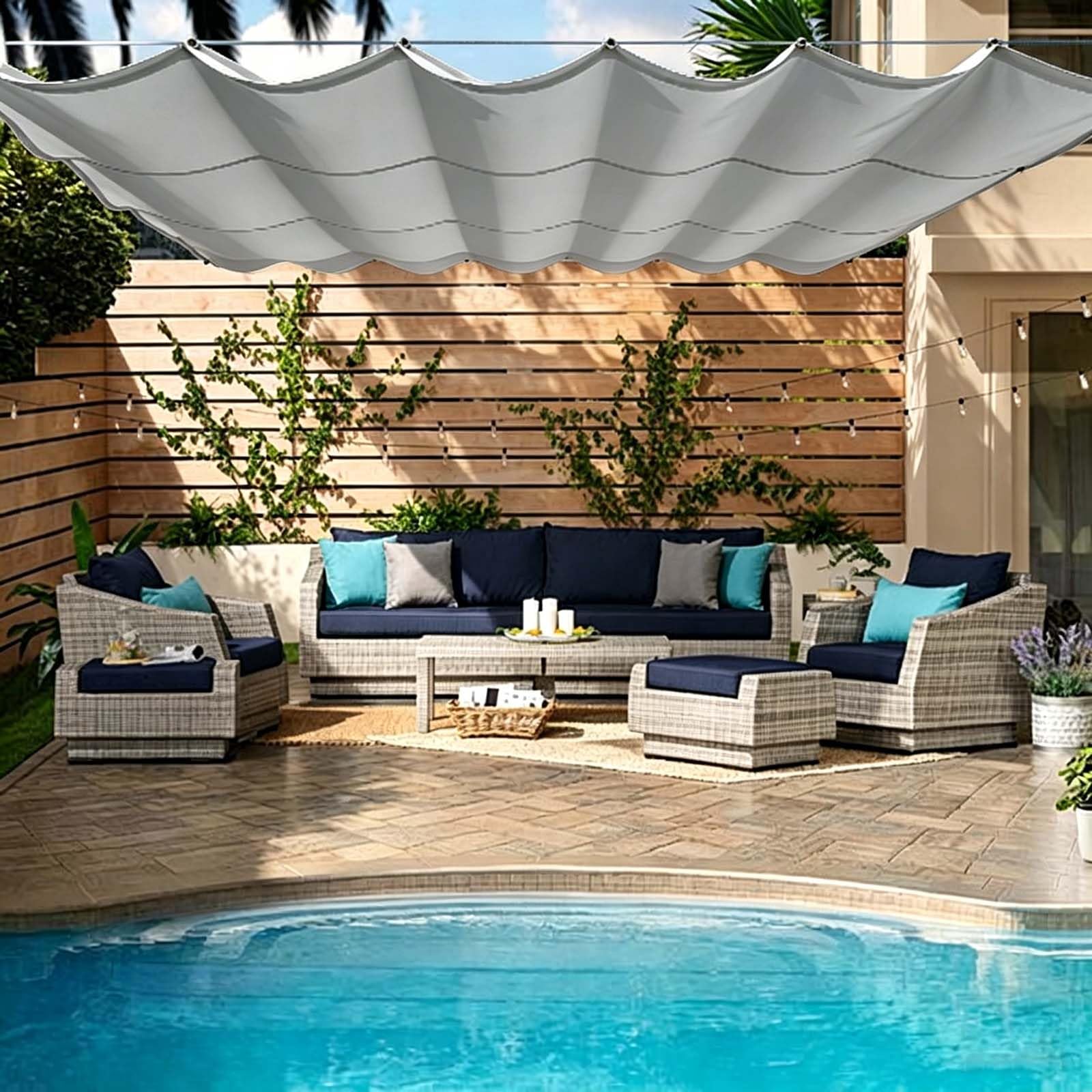 Voile d'ombrage protection UV 98% et imperméable gris clair pour ombrager un jardin