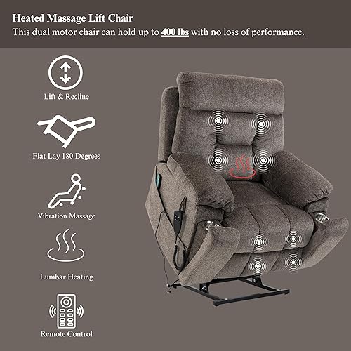 Miniatura 5 de Sillón reclinable de gran tamaño para personas mayores, posición infinita, silla elevadora plana para dormir con calor y masaje, almohada lumbar y