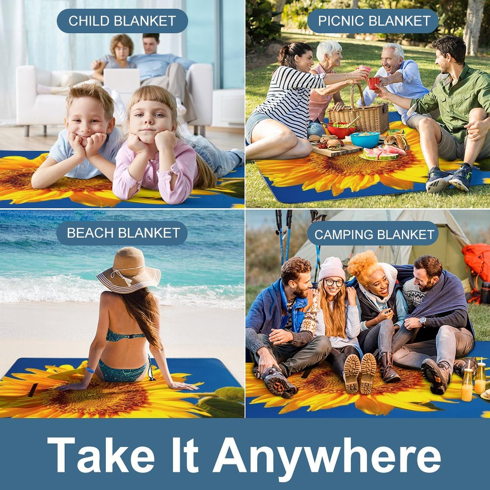 3D Stampa SunFiore Coperta Picnic Impermeabile Stuoia Spiaggia Pieghevole Coperta Da Picnic Per Spiaggia Campeggio Pic-nic Attività All'aperto 148x148cm