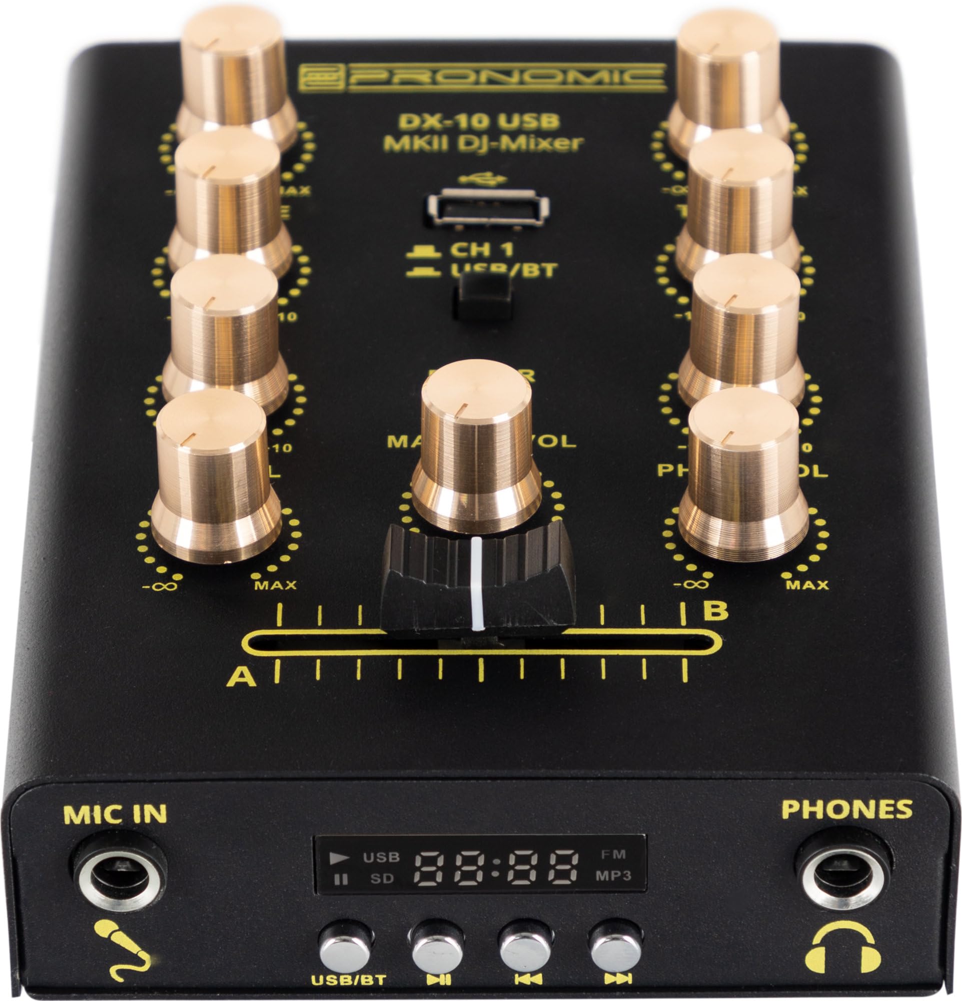Pronomic DX-10 MKII DJ Mixer: mezclador compacto de 2 canales, 2 entradas de línea, ecualizador 2 bandas, entrada mic con control de volumen, salida master y auriculares, color negro Pronomic DX-10 MKII DJ Mixer: mezclador compacto de 2 canales, 2 entradas de línea, ecualizador 2 bandas, entrada mic con control de volumen, salida master y auriculares, color negro