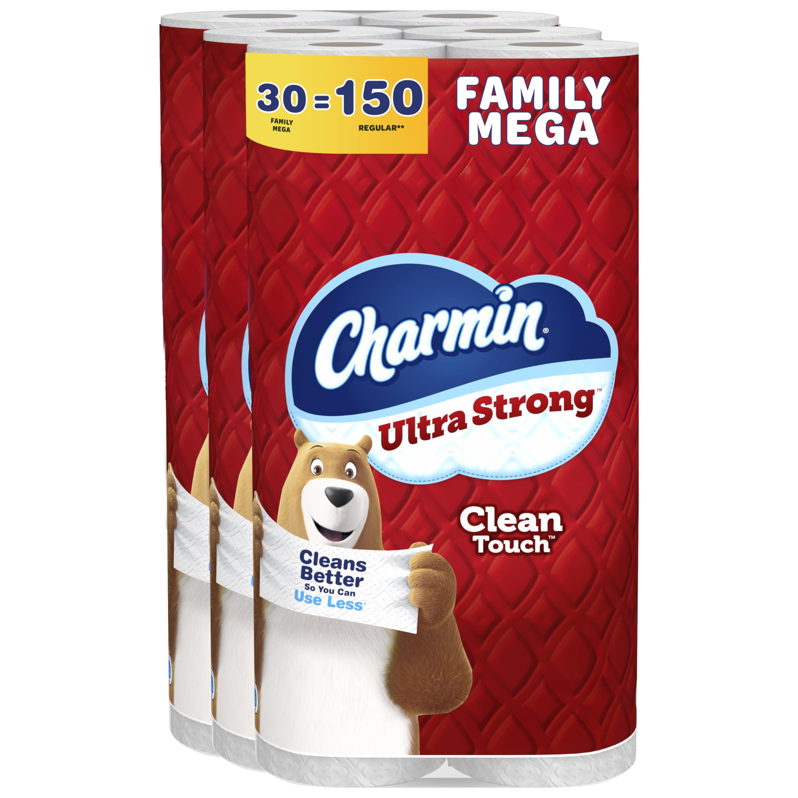 Charmin Toilet Paper Ultra Strong Clean Touch, 30 Family Mega Rolls = 150 Regular Rolls (Packaging May Vary)