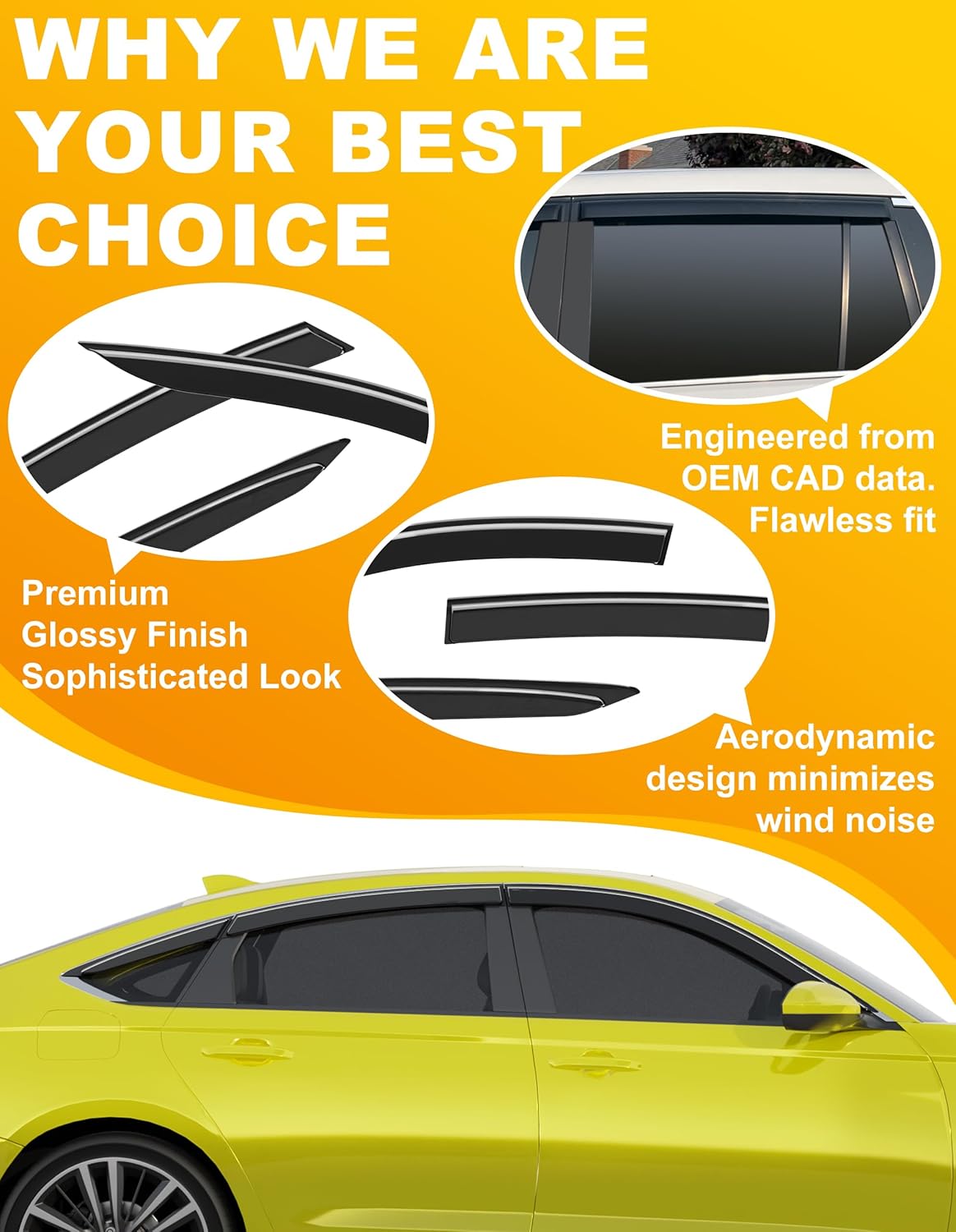 6-pcs Low-Profile Window Rain Guard for 2023-2026 Honda Accord SE LX EX EX-L Sport-L Rain Guards Side Window Visors Extra-Thick Vent Visor Window Deflectors Tape-on Vent Shades Car Accessories