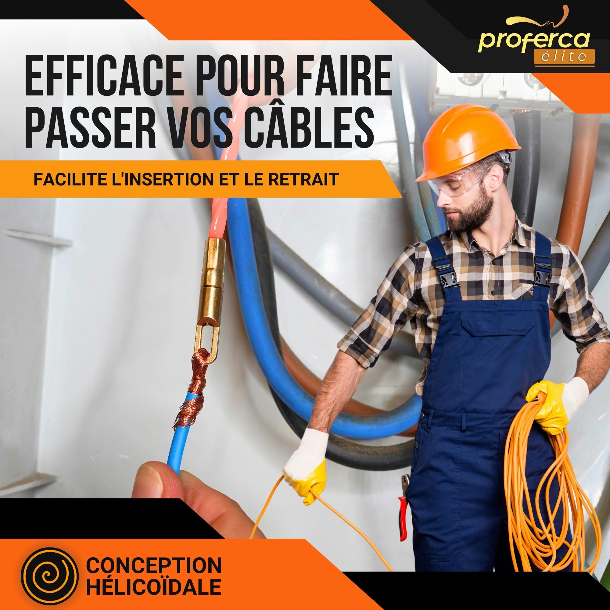 Aiguille Electricien 4.5mm 20 Mètres | Aiguille Tire Fil Électrique | Tire Câble Robuste pour Électriciens | Force de Poussée Maximale