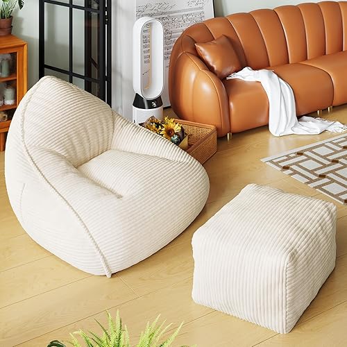 Miniatura 10 de Cloud - Puf grande con otomana, tela de pana + espuma viscoelástica 35D para adultos, tumbonas, sofá, silla puff sin hueso para sala de estar,