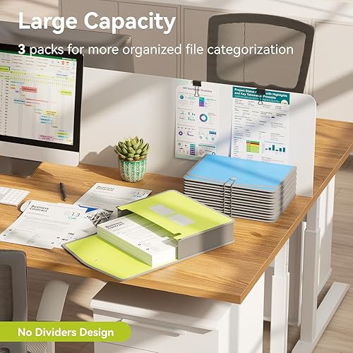 Vista 5 de ABC life Paquete de 3 organizadores de carpetas de archivos expansibles, bolsillos de polietileno tamaño A4carta, cartera de archivos expandible