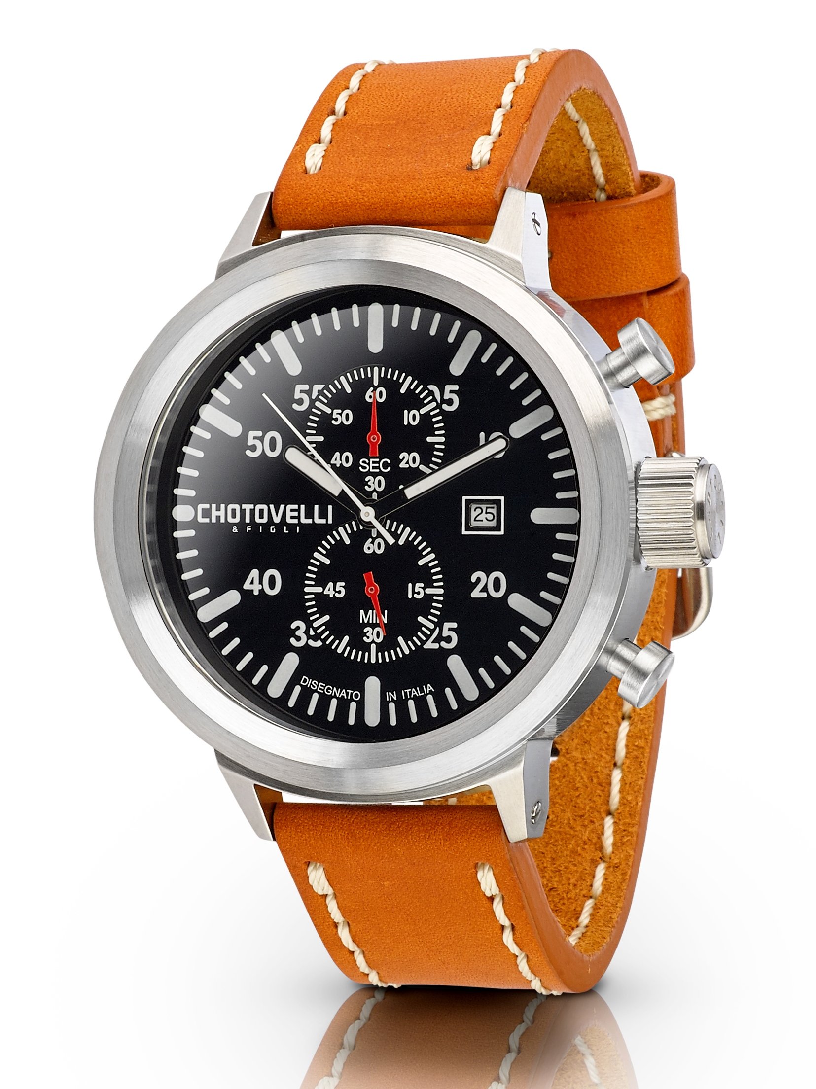Chotovelli męski, duży zegarek, zegarek pilota 747, szafirowe szkło vintage, skórzany pasek pasek X-Large Chronograph 1