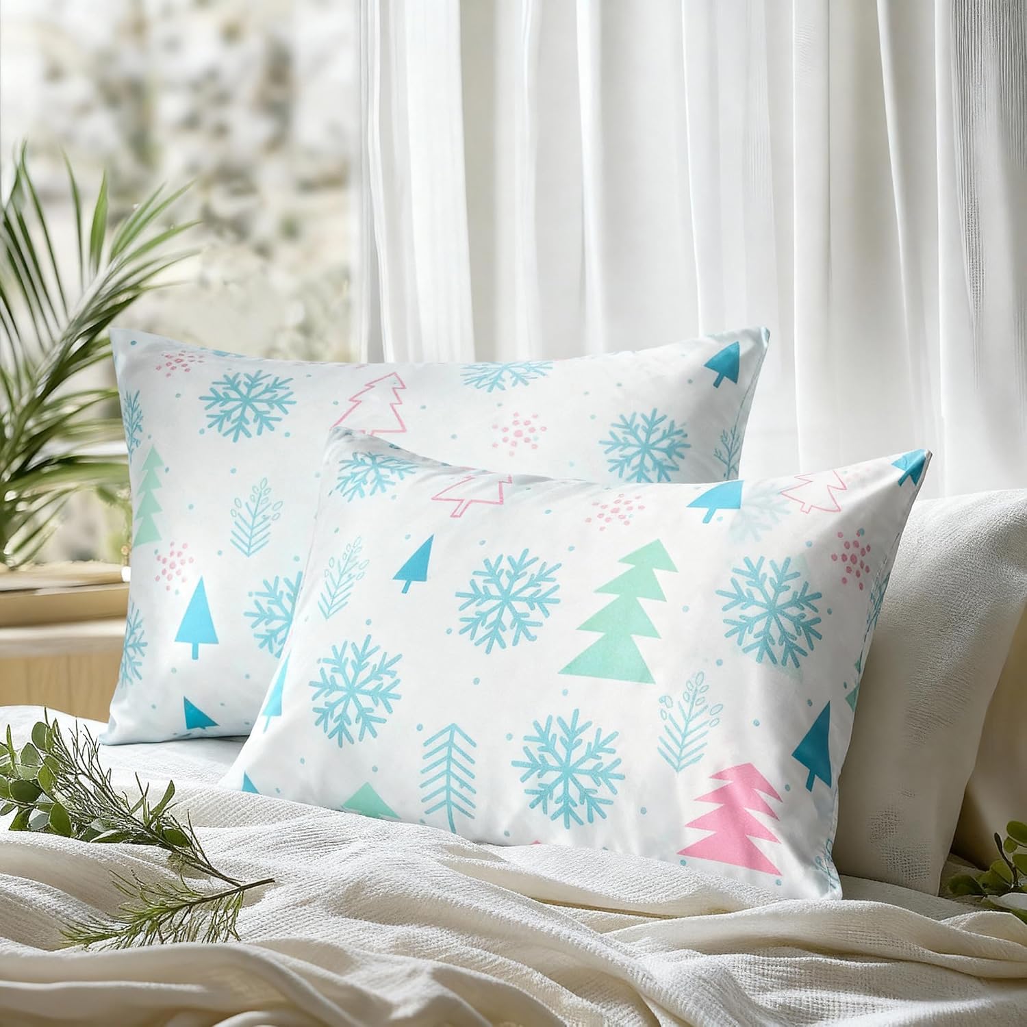 Christmas Tree Satin Pillowcase for Hair & Skin Care, Standard Size Set of 2 - Luxurious Satin Pillow Cover with Envelope Closure(20x26 Inches) - Image 2