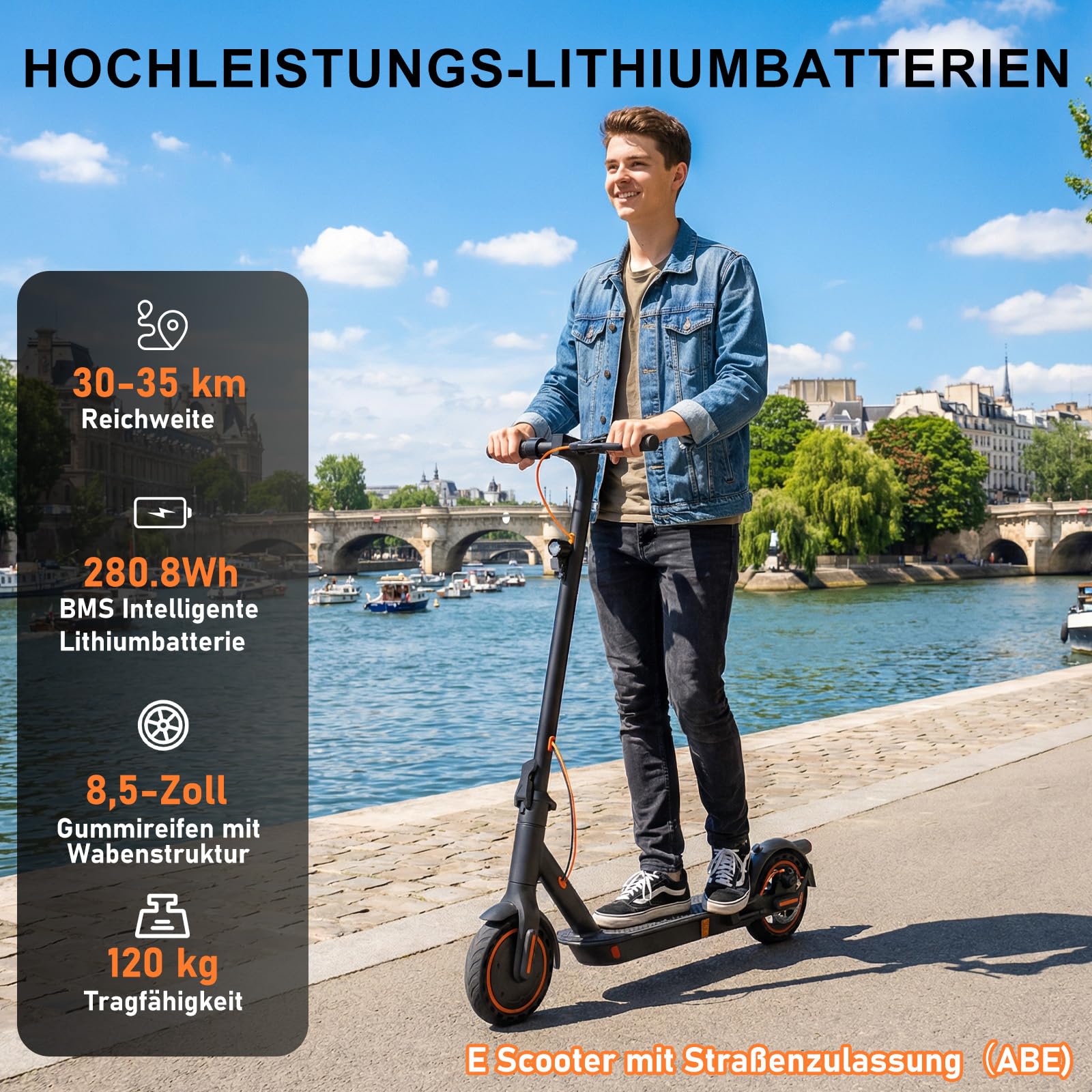 TODIMART E Scooter mit Straßenzulassung T-Serie mit APP, 30-35km Reichweite, 350W Motor, 8,5 Zoll Wabenreifen, Duales Bremssystem E Roller für Erwachsene