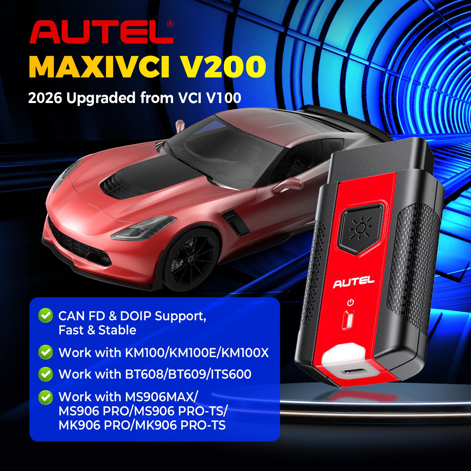 Autel Conector OBD2 sem fio MaxiVCI V200 VCI200, adaptador 2025