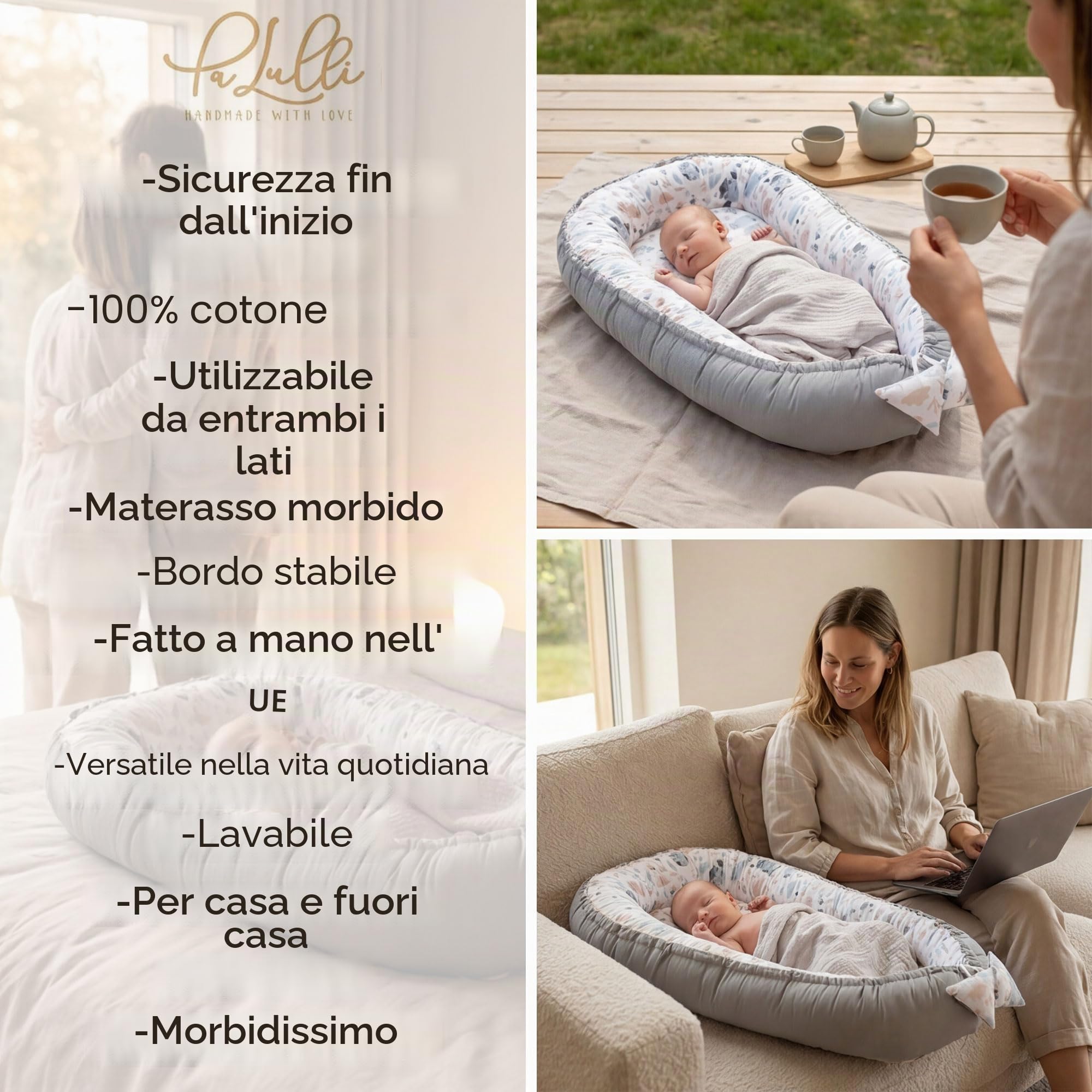 PaLulli - Nido per neonati, 90 x 50 cm, 100% cotone, nido per lettino, nido accogliente, cuscino, lettino da viaggio per neonati e bambini (Animali)