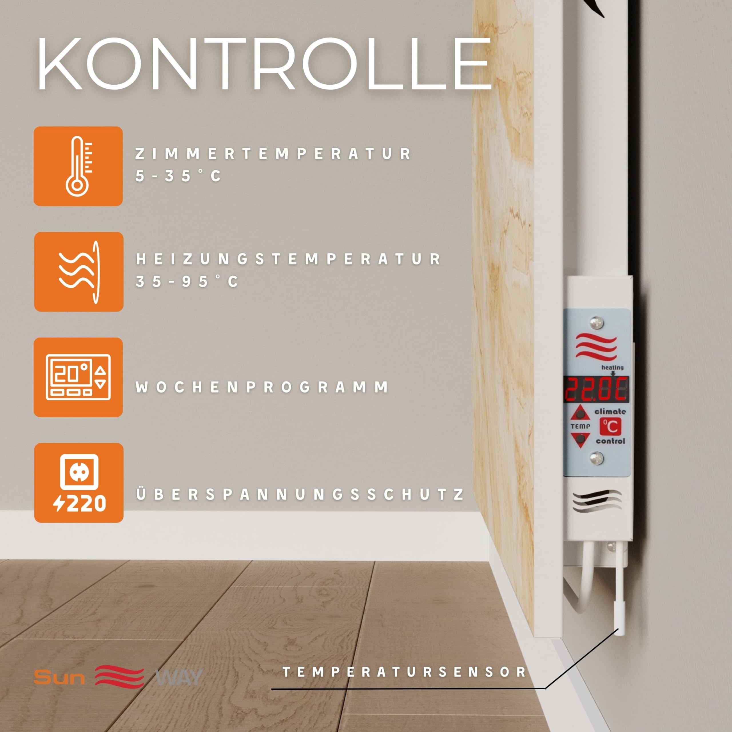 Ceramiczny grzejnik. Konwektor podczerwieni. Sun WAY TCH-RA 750 watt | Ogrzewanie do 15 m² | Z wbudowanym programatorem