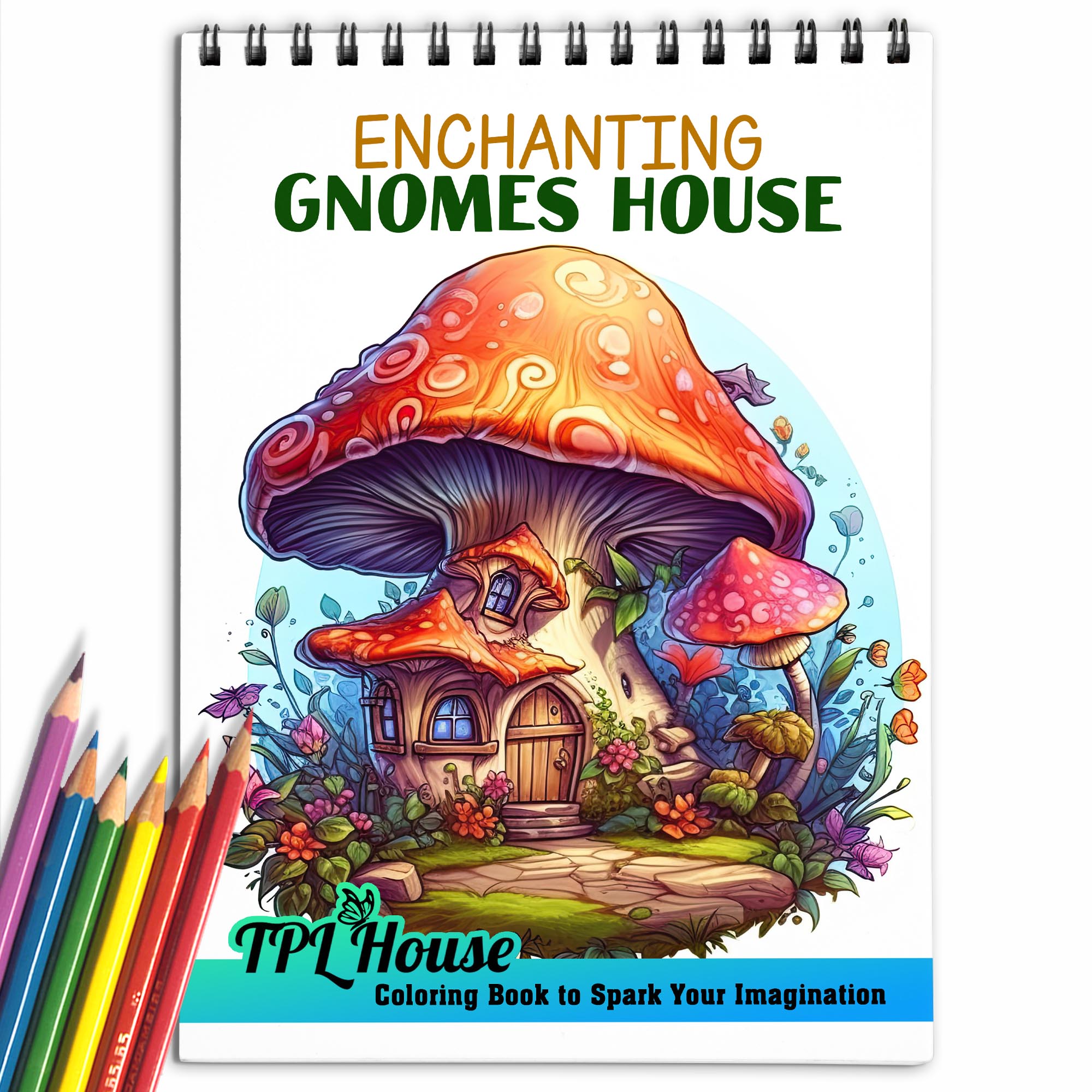 Netecom Gnome House Coloring Book For Adults - 30 Whimsical Pages, Spiral Bound For Stress Relief